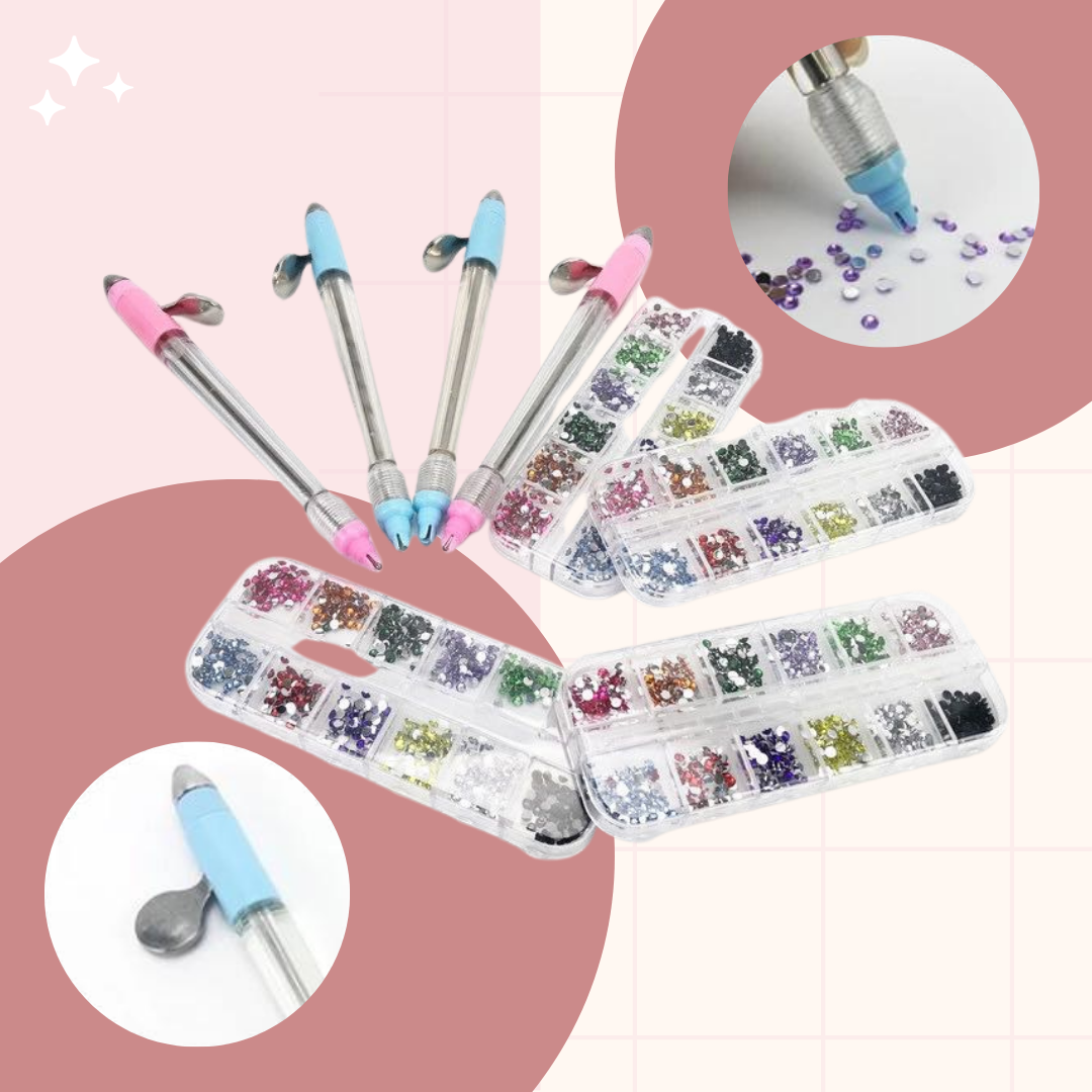DiamondPen | Pen + 12 verschillende kleuren steentjes